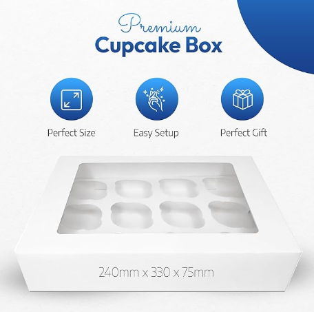 12 Hole Cupcake Box - Rounded Inserts (Pack of 10)