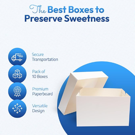 White Cake Boxes - 12 Inch square with lid (Pack of 10)