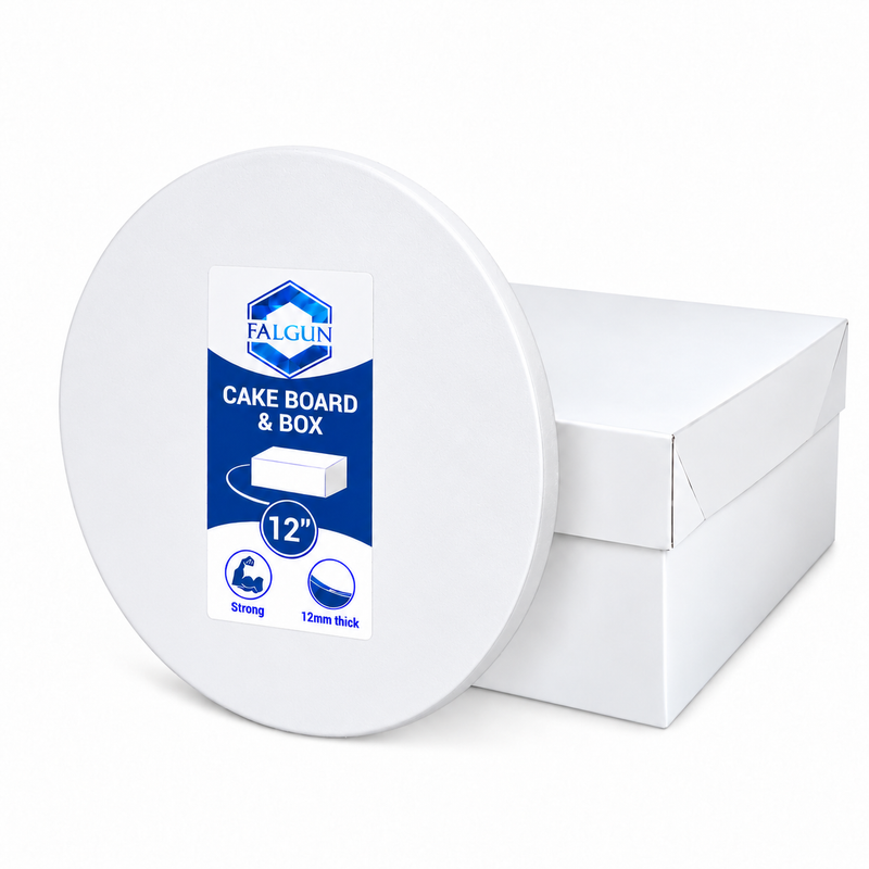 12" Cake Box And White Round Drum Board (12mm thick)