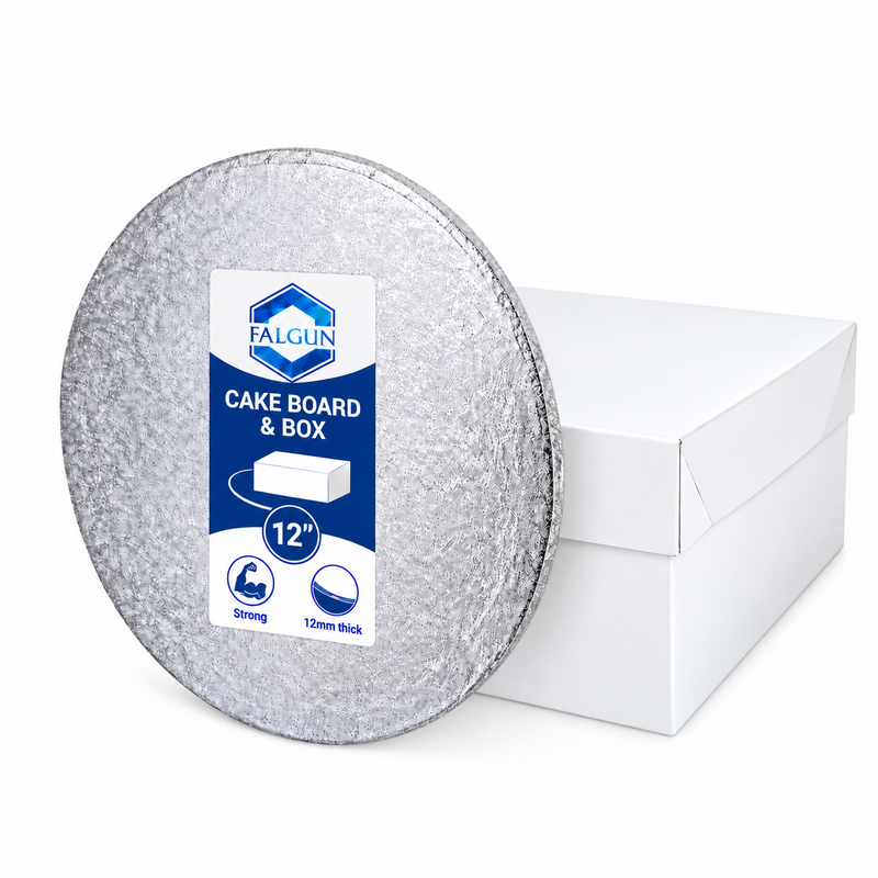 12" Cake Box And Silver Round Drum Board (12mm thick)