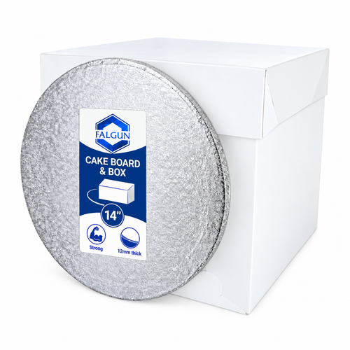 14" Tall Cake Box And Silver Round Drum Board (12mm thick)