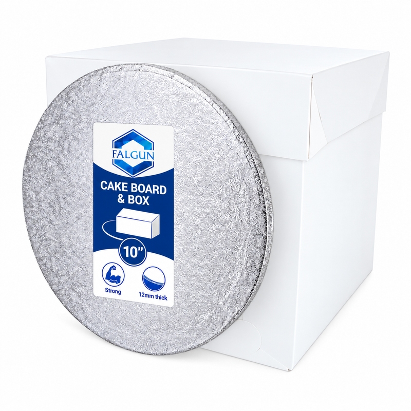 10" Tall Cake Box And Silver Round Drum Board (12mm thick)