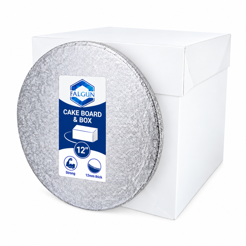12" Tall Cake Box And Silver Round Drum Board (12mm thick)