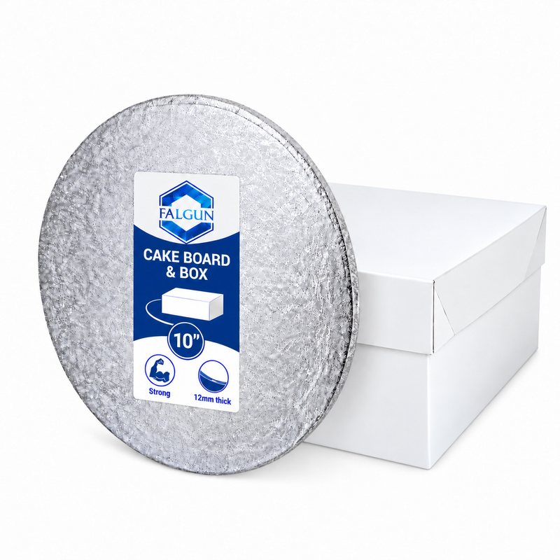 10" Cake Box And Silver Round Drum Board (12mm thick)