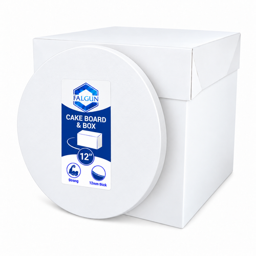 12" Tall Cake Box And White Round Drum Board (12mm thick)