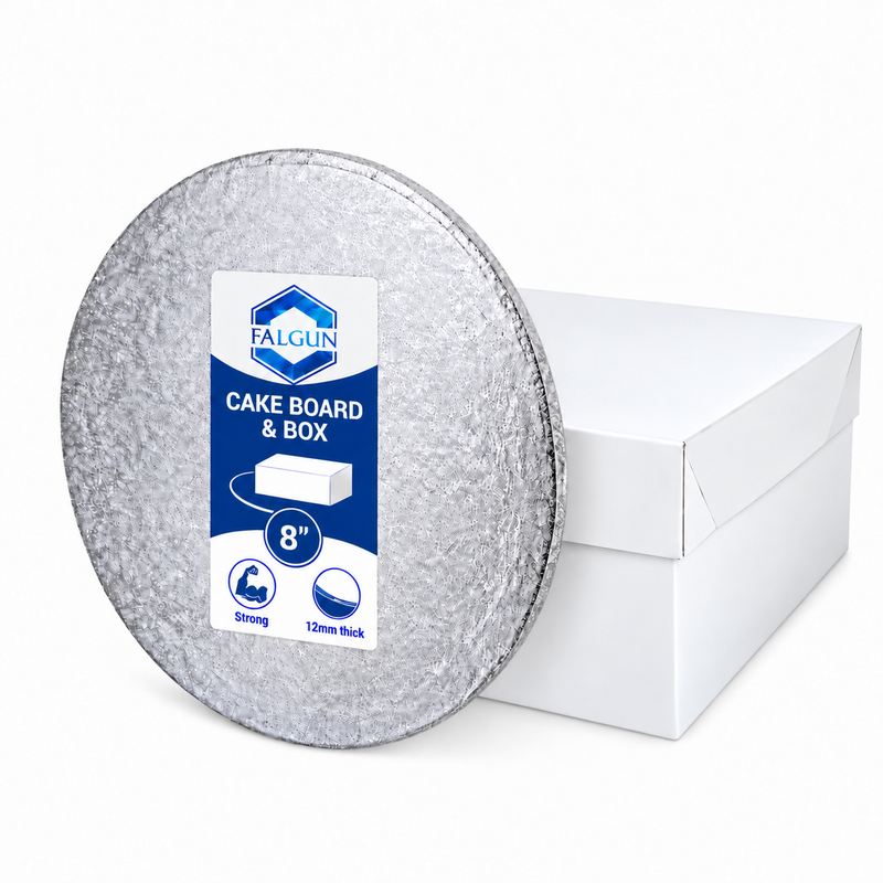 8" Cake Box And Silver Round Drum Board (12mm thick)