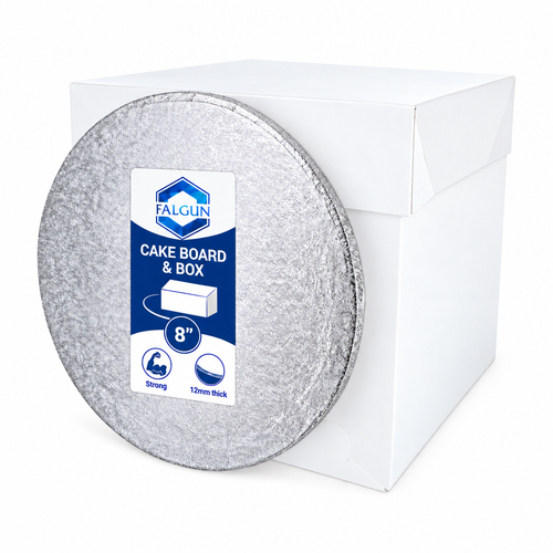 8" Tall Cake Box And Silver Round Drum Board (12mm thick)