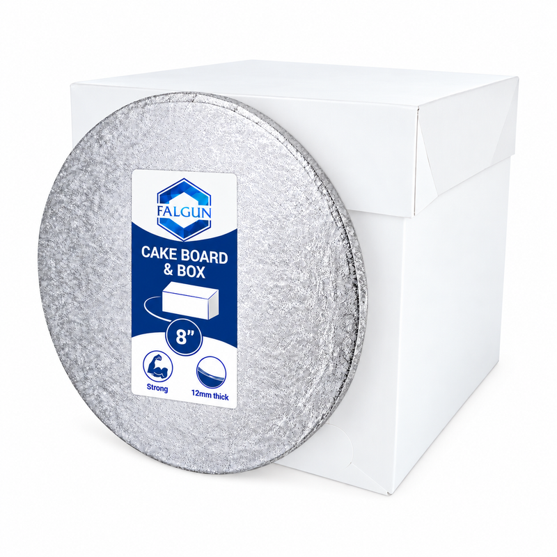 8" Tall Cake Box And Silver Round Drum Board (12mm thick)