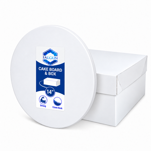 14" Cake Box And White Round Drum Board (12mm thick)